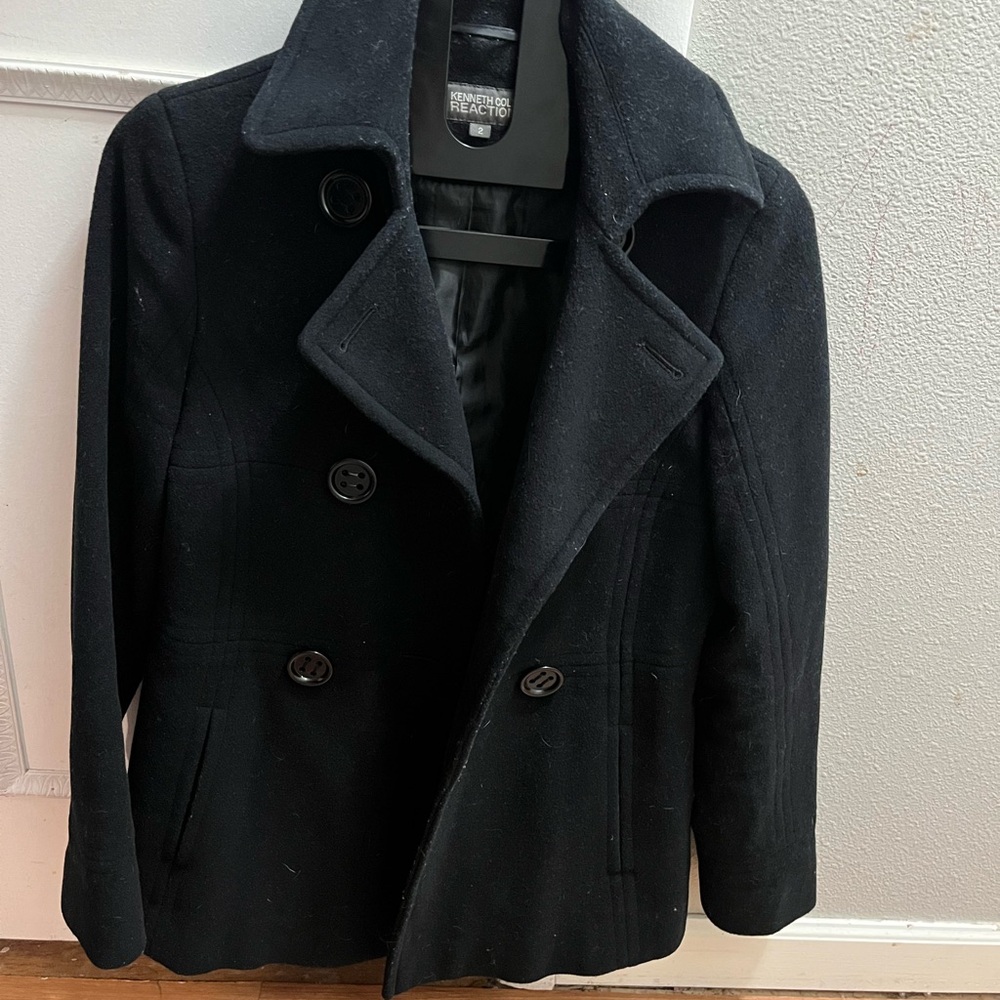 Kenneth Cole Reaction Black Wool Blend Coat